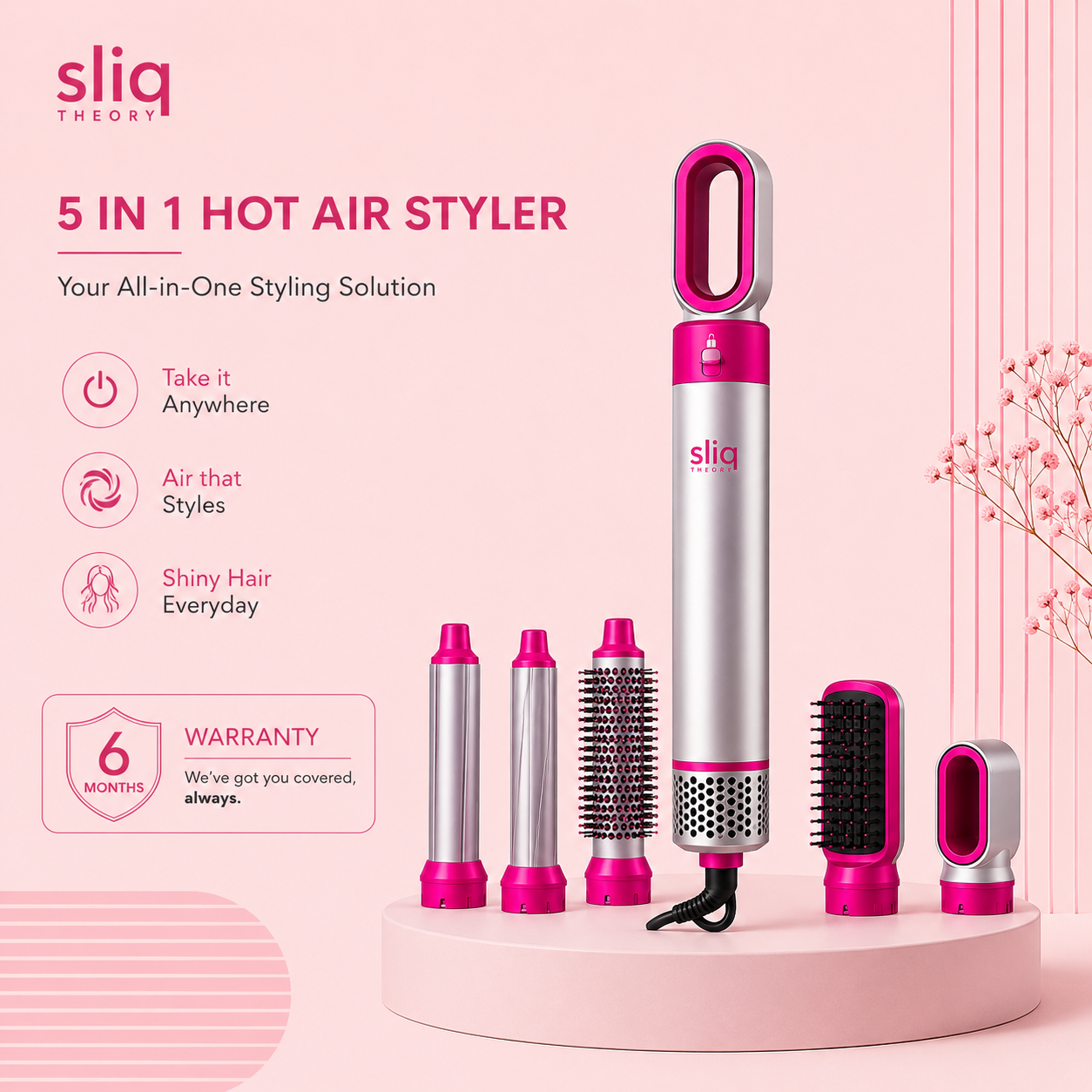 5 in 1 Hair Blow Brush | Auto Curler, Dryer, Straightener & Styler