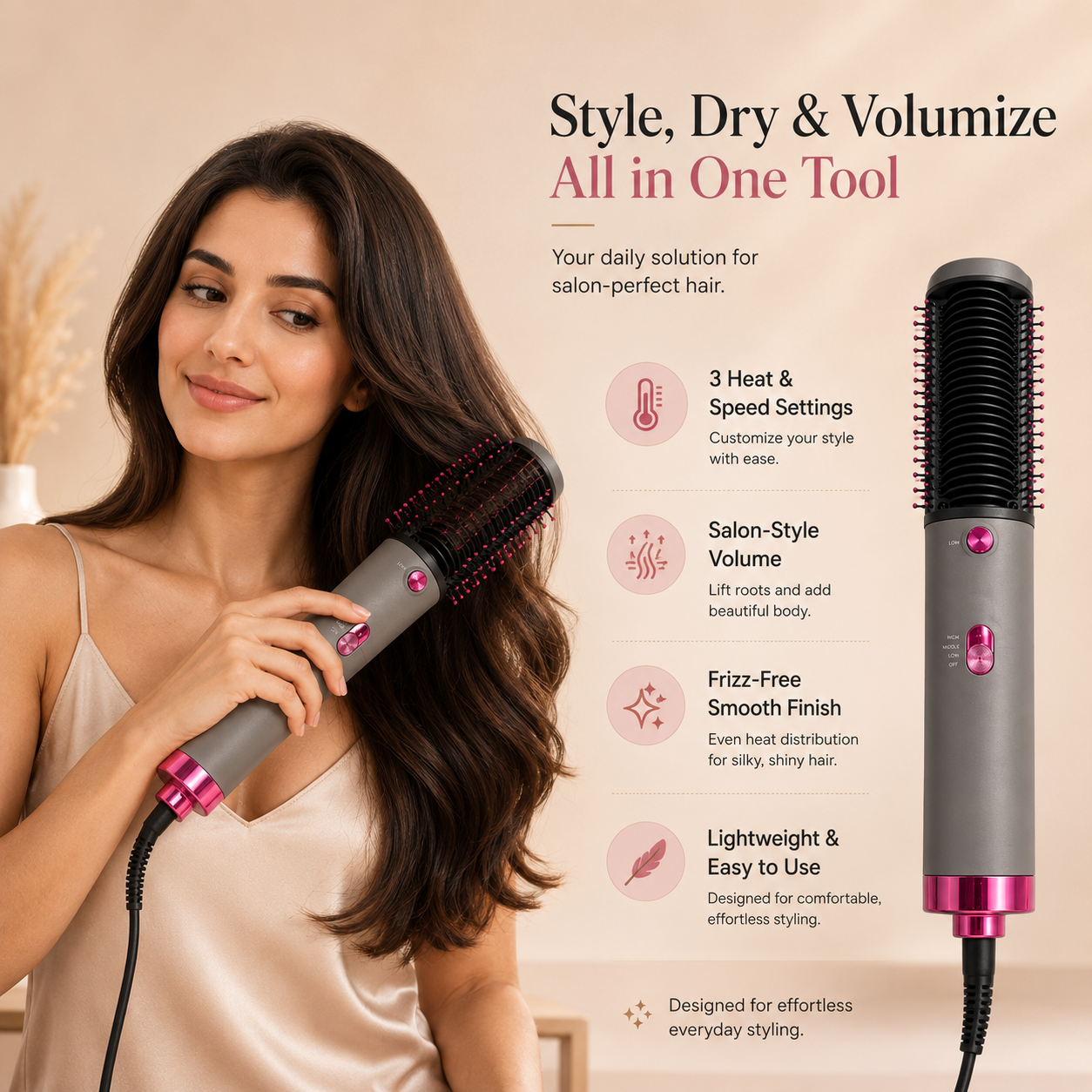 Hair Straightening Brush | Fast Heat Up & Anti-Burn Bristles