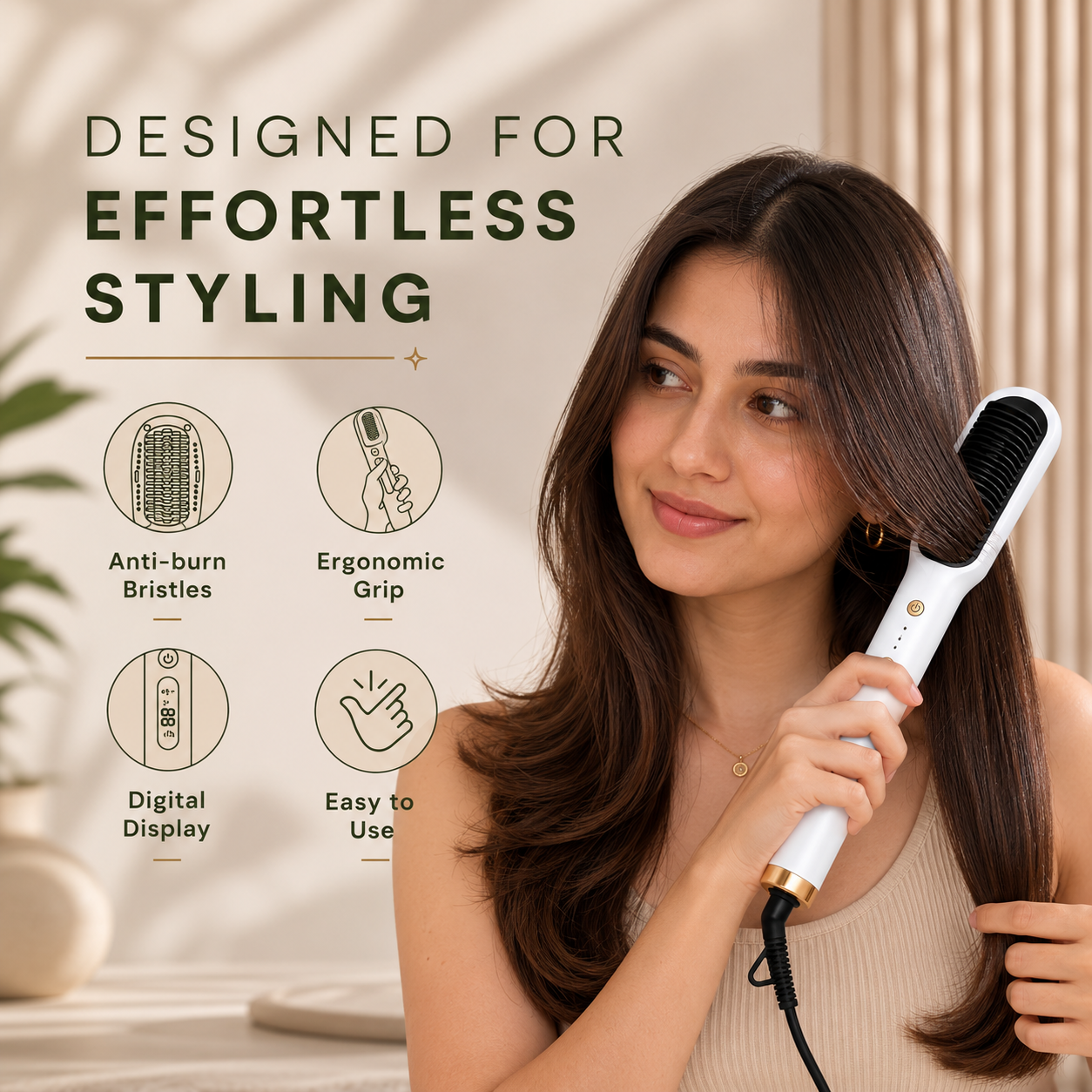 2-in-1 Hair Straightener Professional Styling Brush